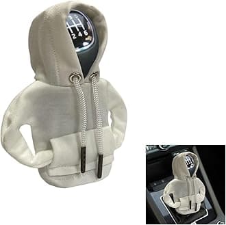 JOYCOURT Car Gear Shift Cover, Fashionable Hoodie Car Shift Knob, Winter Warm Gear Shift Knob Cover Sweater Shirt,Auto Interior Accessories Shift Knob,Universal Car Accessories (White)