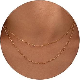 Gold Chain Necklace for Women, 14k Gold Plated Thin Beaded Wave Box Chain Necklace Dainty Gold Necklace Simple Layered Gold Choker Necklaces Minimalist Gold Link Chain Necklace Trendy Jewelry for Women