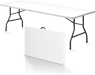 8FT Folding Picnic Table for Indoor Outdoor, Portable Fold-in-Half Plastic Dining Camping Party Table with Carrying Handle