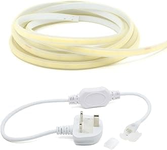 G.W.S® 2M Neutral White 4000K AC 220V-240V Seamless LED COB Strip Light with Standard UK Plug, IP65 Waterproof, Cuttable Every 50CM [Energy Class F]