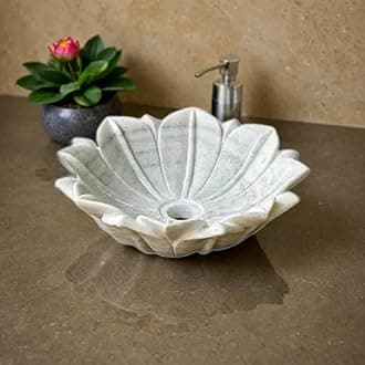 Jairi traders Natural Marble Counter Basin , hand crafted stone basin , vanity sink , vanity basin , home essential , home decor , bathroom utility 12 inches, White