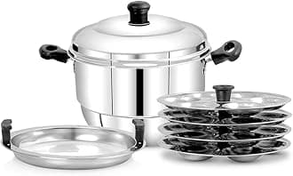 Pigeon Stainless Steel Idli|Dhokla|Momo Maker|Multi Pot|Steaming Set| 4 Plates|24 Idlies| Induction Friendly, 100% Pure & Toxin-Free