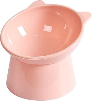 Tilted Elevated Cat Food Bowl - Cats Bowls Whisker Friendly Anti Vomiting Slanted Feeding Bowls Cute Shallow(Tall Cat Bowl-Pink)