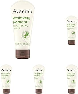 Aveeno Positively Radiant Skin Brightening Exfoliating Daily Facial Scrub, Moisture-Rich Soy Extract, helps improve skin tone & texture, Oil-& Soap-Free, Hypoallergenic, Travel Size, 2 oz (Pack of 5)