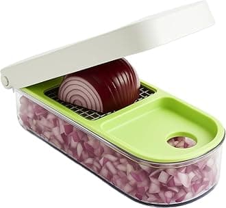 Vegetable and Fruit Chopper with 2 Cup Base, Stainless Steel Blades, Dishwasher Safe