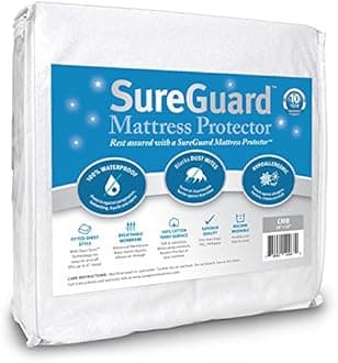 SureGuard Crib Size Mattress Protector - 100% Waterproof, Hypoallergenic - Premium Fitted Cotton Terry Cover WhiteOEKO-TEX STANDARD 100