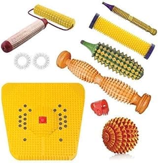 Acupressure Wooden Foot Roller Acupressure Magnetic Stress Mat Combo Kit