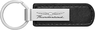 iPick Image for Ford Thunderbird Black PU Leather Strap Silver Metal Bar Key Chain - Official Licensed