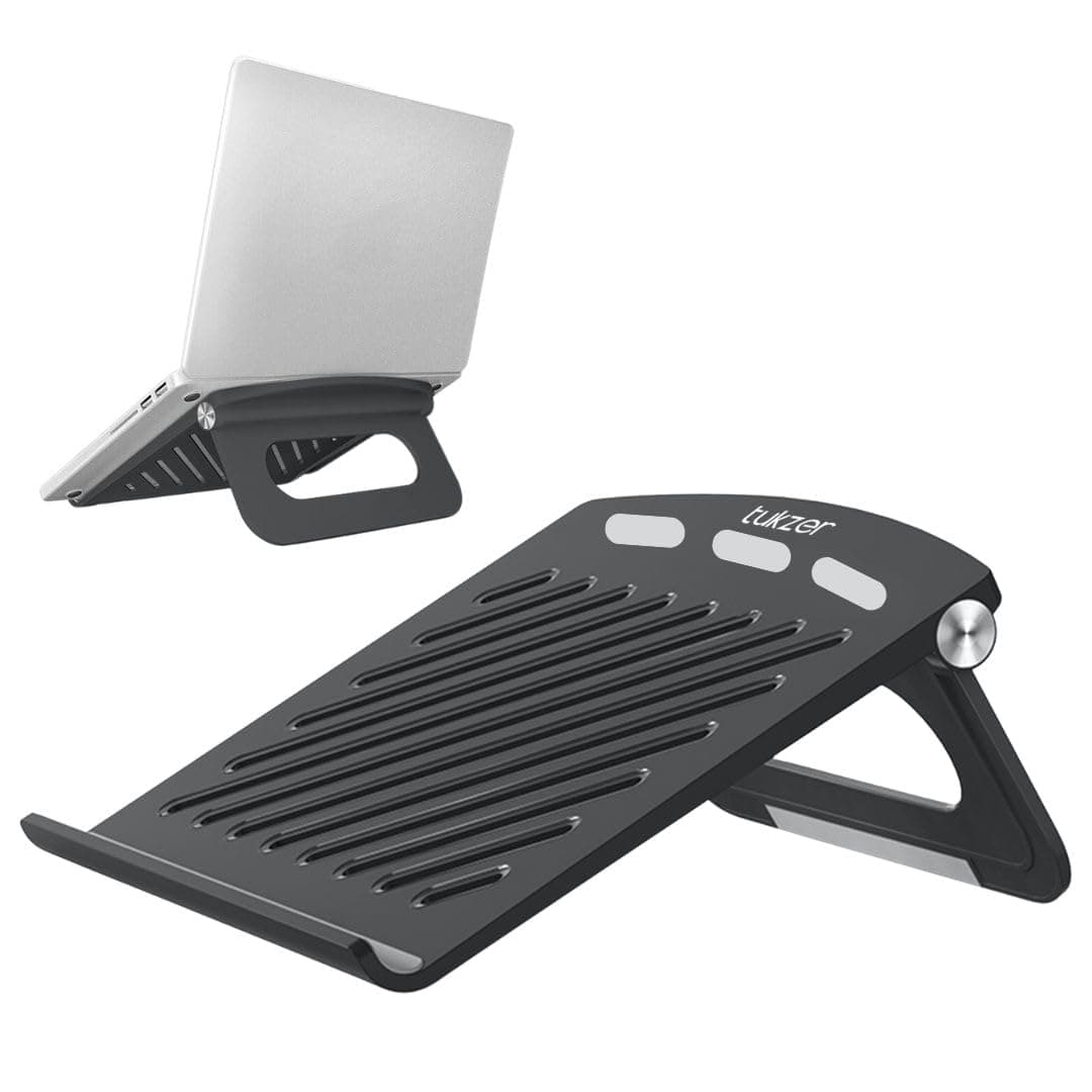 Foldable Laptop Stand Lapdesks, Portable Notebook Riser Stand, Ventilation for Cooling, Compatible with MacBook iPad Mobile Phone Upto 15.6-inches Laptop (Black)