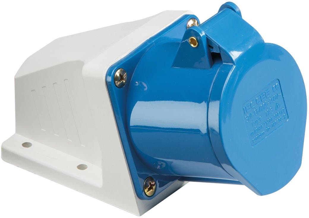 Knightsbridge IN008 IP44 Angled Surface Mount Socket 2P+E, 230V, 240V 16A, White/Blue