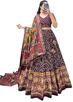 Womens' Wear Tussar Silk With Patola Printed Lehenga Choli Patola Print With Foil Work Chaniya Choli