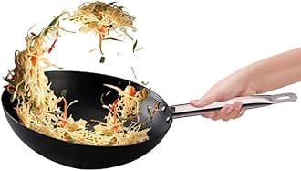 amicus Kitchen Iron Wok for Cooking & Deep Frying, Pre-Seasoned Iron Kadai Wok Fry Pan, Gas & Induction Friendly, 25 cm, 2 L, 1.26 Kg, Black