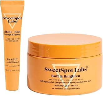 SweetSpot Labs Ingrown Hair Removal Kit | Razor Bump & Ingrown Hair Treatment For Bikini Area, Body & Underarms | Safe for All Skin, Bump Eraser and Buff and Brighten Pads Set