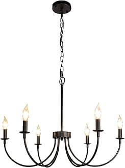6-Light Farmhouse Chandelier, Black Chandeliers for Dining Room Lighting Fixtures Hanging, Classic Candle Ceiling Modern Chandeliers for Living Room, Foyer, Kitchen Island