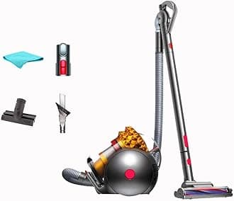 Dyson Big Ball Turbinehead Canister Vacuum Cleaner, Pro Bagless, HEPA Filter, Strong Suction, Self-Adjusting Cleaner Head, Large bin, Yellow/Iron, with 5AVE Microfiber Cloth