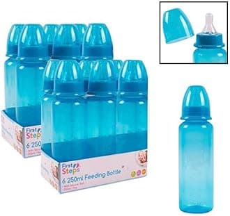 Pack of 12 Blue Baby Feeding Bottles 250ml with Silicone Teat 9oz Measuring Gauge BPA Free