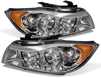 AKKON - For BMW E90 3-Series 4 Doors Sedan Chrome Clear Halogen Type LED Ring Eye Lid Projector Headlights