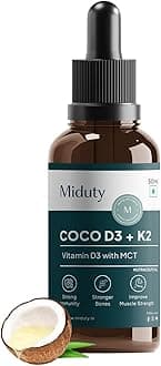 Miduty Coco D3 + K2 – Vitamin D3 Oral Solution 600 IU – Cholecalciferol Vitamin D3 Drops with MK-7 – Support Strong Bones, Muscles & Joints - More Calcium Absorption – Calcium supplement for Women & men – 50 ml