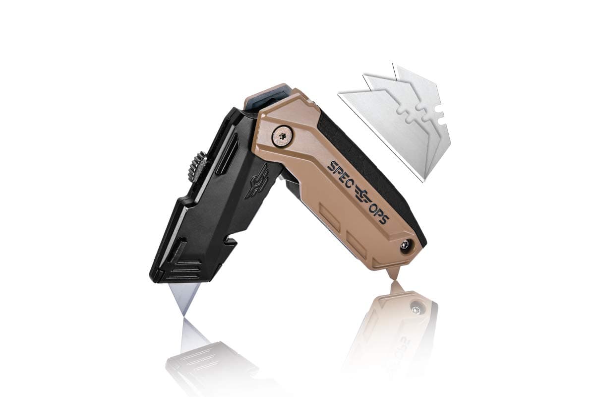Tools Folding Utility Knife with Retractable Blade, Includes 3 Extra Blades in Handle Storage