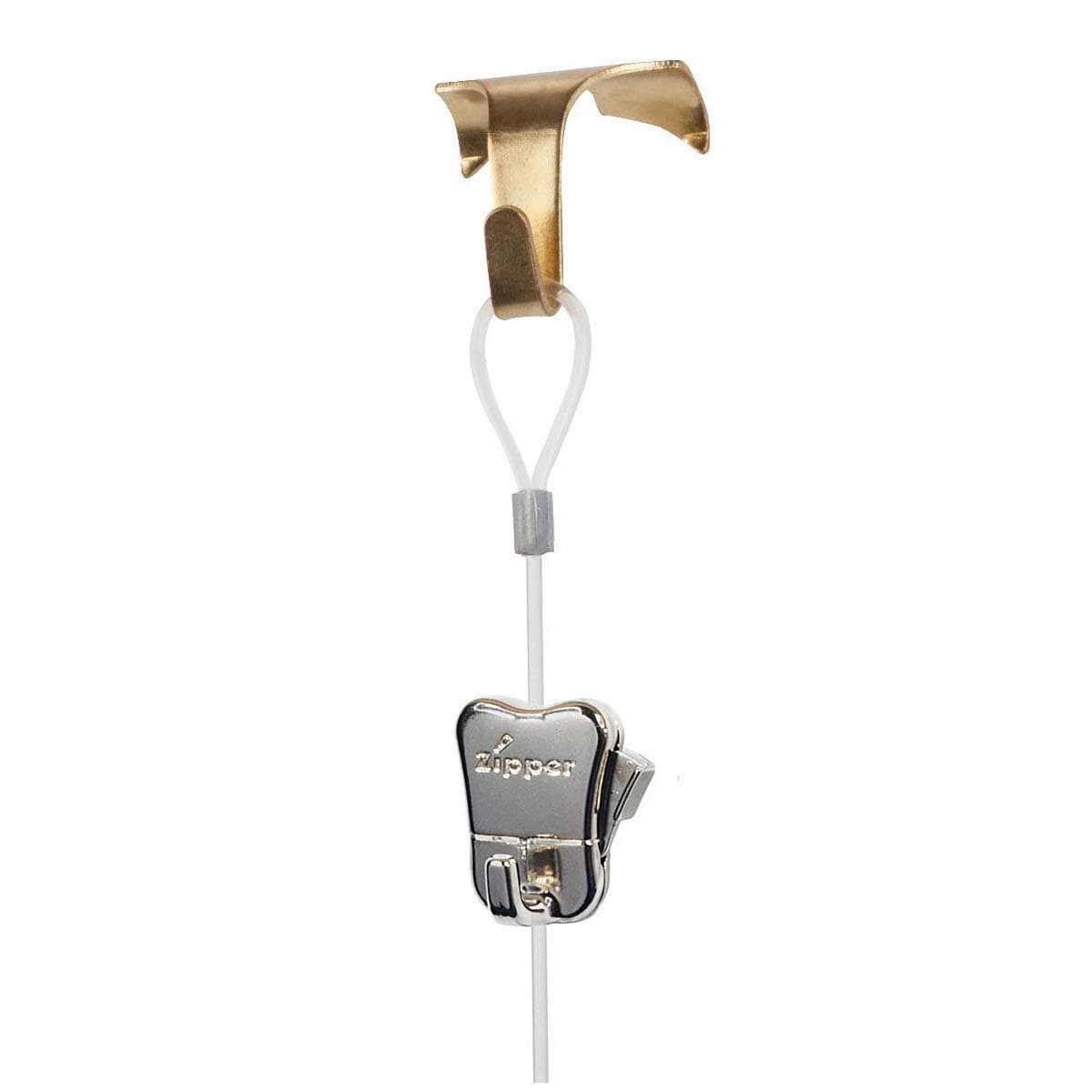 4 Pack Each STAS Moulding Hooks + Perlon Cords with Loop + Zipper Hooks (59" perlon Cord, Brass/Gold)