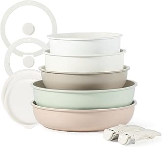 Nonstick Cookware Set with Detachable Handles, Induction-Compatible Cookware, Frying Pans, Cooking Pots, 11-Piece Set