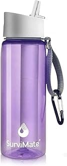 SurviMate0.01μm Ultra-Filtration Filtered Water Bottle, Portable Water Filter Bottle with 4-Stage Filtration for Survival, Camping, Hiking, Backpacking, Drinking, Emergency