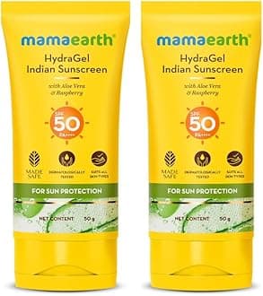 Mamaearth Vitamin C Daily Glow Sunscreen with Vitamin C & Turmeric for Sun Protection & Glow | SPF 50 PA++++, No White Cast, Lightweight & Non-Sticky, Brightens Skin | All Skin Types, 50g (Pack of 2)