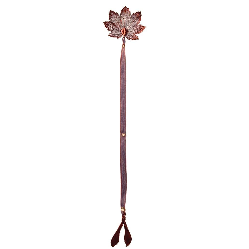 Real Leaf Full Moon Maple with Seed Leaf Bookmark, Copper Iridescent with Ribbon