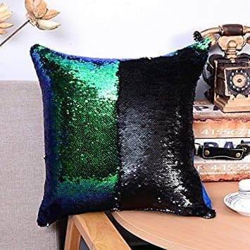 Sequin Pillows Magic Two Tone Swipe Sofa Throw Pillow Case Luxury Reversible Sequins Car Cushion Cover 16"X16” - Mermaid Green and Black