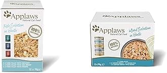 Applaws 100% Natural Wet Cat Food, Fish Selection in Broth Pouch, 12 x 70 g Pouches & 100% Natural Wet Cat Food, Multipack Fish and Chicken Mixed Selection in Broth 70 g Tin (Pack of 12)