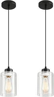 Modern Black Farmhouse Pendant Light with Glass Shade,Industrial Pendant Lighting, Adjustable Hanging Light Fixtures, Farmhouse Pendant Lighting