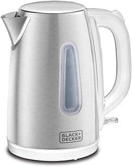 BLACK+DECKER Cordless Electric Kettle, 2200W, 1.7L Stainless Steel Body, Water-Level Indicator, Removable Filter, Auto Shut-Off, Ideal for Warm Beverages, Safe & Durable Design – Silver, JC454-B5