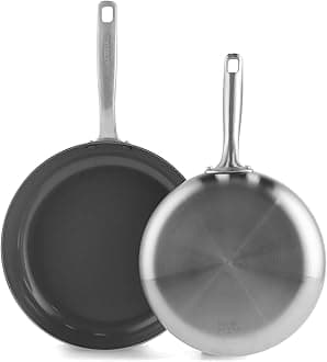 Chatham Tri-Ply Stainless Steel Healthy Ceramic Nonstick 8" and 10" Frying Pan Skillet 2-Piece Set, PFAS-Free, Multi Clad, Induction, Dishwasher Safe, Oven Safe, Silver