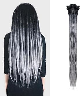 Dsoar 24inch Ombre Dreadlocks Extensions for Women/Men 10 Strands Synthetic Dreads Handmade Crochet Braiding Hair Jamaica Reggae Locs(Ombre Black and Silver Grey)