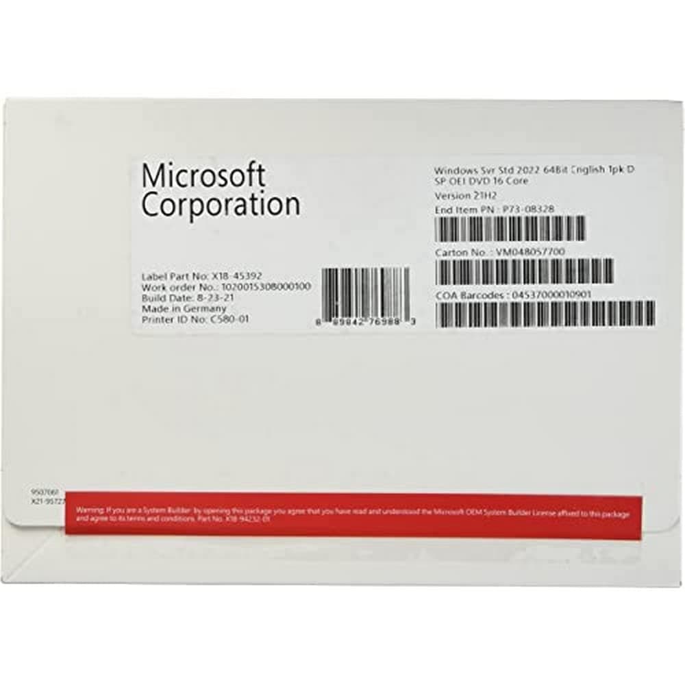 Microsoft Windows Server 2022 Std. x64 16Core [UK] DVD