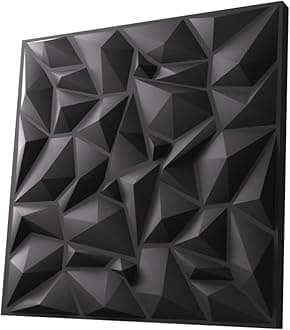Anigma 3D PVC Wall Panels, 5 Different Shapes, White/Black, Easy Installation, 12 Panel Pack, 500x500mm Each Panel (LowPoly/Black)