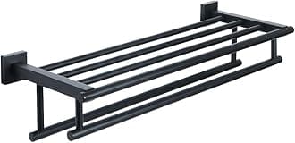 Alise 20 Inch Towel Rack for Bathroom Wall Mount,Black Double Towel Bars with Shelf,SUS 304 Stainless Steel Bathroom Towel Holder Towel Hanger for Bathroom Walls,Matte Black