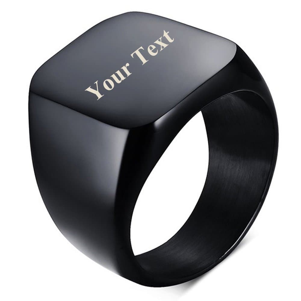 Initial Capital Letter Custom Biker Rings for Men Solid Polished Black Stainless Steel Signet Ring