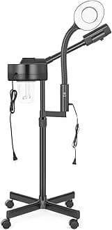 Professional Facial Steamer ，2 in1 Steamer for Face 5X LED Magnifying Lamp Facial Steamer，Beauty Face Equipment Use at Home，Sap or Salon（Black）