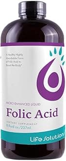 Life Solutions Liquid Folic Acid Supplement – 800 mcg Vitamin B9 per Serving – Berry Flavor, 8 fl oz – Fast Absorption, Prenatal, Heart & Brain Support