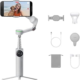 Flow 2 Pro Creator Bundle Grey - Foldable AI Phone Gimbal, Apple DockKit, 360º Pan Tracking, Free Tilt Mode, Built-in Tripod/Selfie Stick, Portable Vlog/Travel Stabilizer, Spotlight, MagSafe
