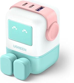 UNO 65W USB C Charger 3-Port Nexode GaN Fast Charge Wall Plug Funny LED Display Compact Type-C Power Adapter Compatible with MacBook/HP/Dell/Lenovo, iPhone 17 Pro Max, Galaxy S26 Ultra- Green