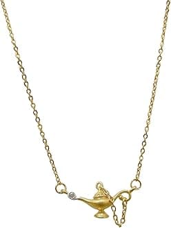 Good Luck Aladdin Magic Genie Lamp Pendant Retro Necklace for Women Classic Dainty Teapot CZ Charm Choker Legend Wishing Necklaces Adjustable Chain Birthday Jewelry Gifts for Wife Mother