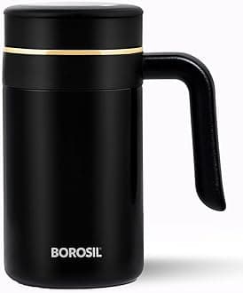 Borosil Hydra Klassic Super Insulated Mug, Vacuum Insulated Travel Coffee/Tea Mug, 8 Hrs Hot and 13 Hrs Cold, Easy to Carry, Leak Proof, 540 ml, Black, Stainless Steel