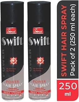 Swift Mega Strong Power Hair Spray (Combo Pack of 2, 250ml each) | No Stickiness No Flacking, Strong Hold | Best Hair Spray for Men & Women