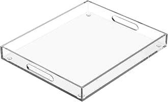MaxGear Large Rectangular Acrylic Serving Tray, 16" x 20" x 2", Clear, Modern, Transparent, Solid, Housewarming, Non Slip, Food, Fruits, 1.5 Pounds, 100% Acrylic, Hand Wash Only