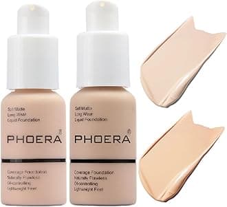 Meifen 2 Pack PHOERA Foundation 101- Porcelain and102- Nude, Flawless Soft Matte Liquid Foundation 24 HR Oil Control Concealer Foundation Makeup