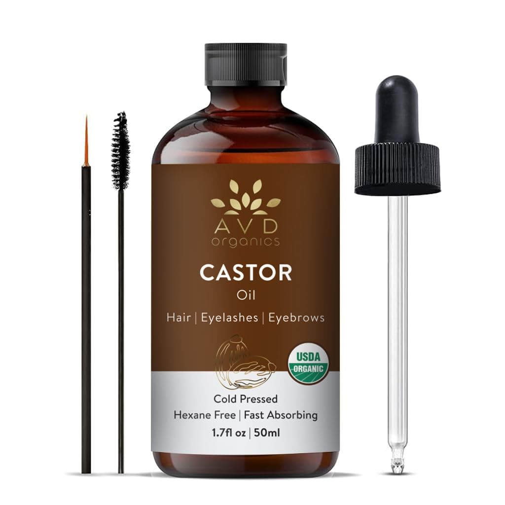 AVD Organics Castor Oil | 100% pure & natural cold pressed Hexane Free | With Eyelashes Kit | Organic Castor Oil for Eyelashes Eyebrows Hair Skin & Face | 50ML
