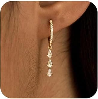 Gold Dangle Earrings for Women,Prom Jewelry Dainty Earring 14K Gold Plated Drop Earrings for Women Trendy Hypoallergenic CZ Dangling Earring