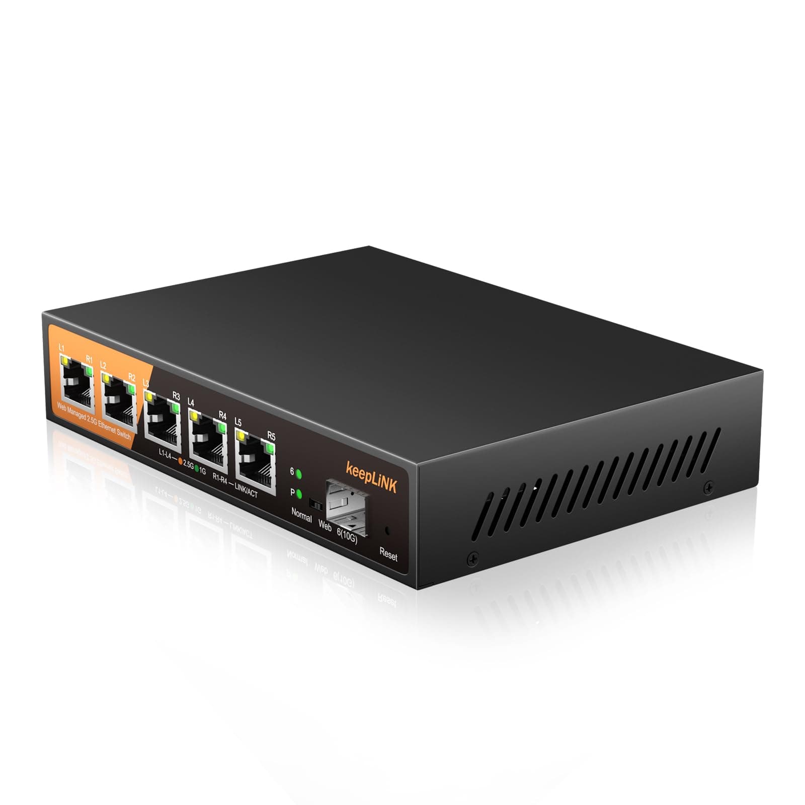 6 Port 2.5G Web Smart Managed Ethernet Switch with 5 x 2.5G Base-T Ports, 1 x 10G SFP+, Static Aggregation, QoS/VLAN/IGMP, Metal Housing Fanless, Desktop/Wall-Mount